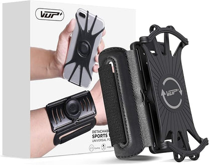 VUP Detachable Running Wrist Band 360°Rotatable for iPhone 17/16/15/14/13/Pro Max/Pro/Mini/12/11, Fits All 4-6.9 Inch Smartphones, with Key Holder,Phone Holder for Hiking Biking (Black)