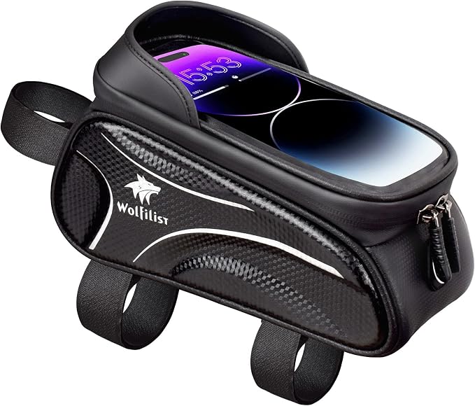 WOLFILIST Bike Bag - Waterproof Bike Frame Bag with Sun-Visor Rain Cover, Bike Phone Holder with TPU Sensitive Touch Screen, Handlebar Bag Bicycle Accessories, Large Capacity Suitable Phone Under 7"