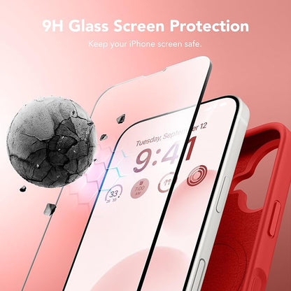GONEZ Magnetic for iPhone 17 Case, Compatible with MagSafe, [Screen Protector + Camera Lens Protector], Liquid Silicone Anti-Scratch Shockproof Protective Phone Case 6.3 inch, Red