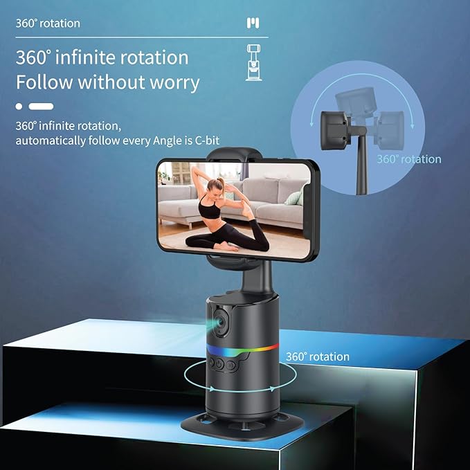 Auto Face Tracking Tripod 360° Rotating Phone Holder for iPhone, Smart AI Motion Tracking Tripod with Remote & Gesture Control, No App, Rechargeable Stand for Video Recording, TikTok, Content Creator