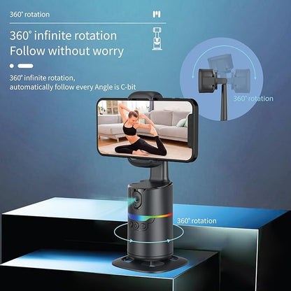 Auto Face Tracking Tripod 360° Rotating Phone Holder for iPhone, Smart AI Motion Tracking Tripod with Remote & Gesture Control, No App, Rechargeable Stand for Video Recording, TikTok, Content Creator