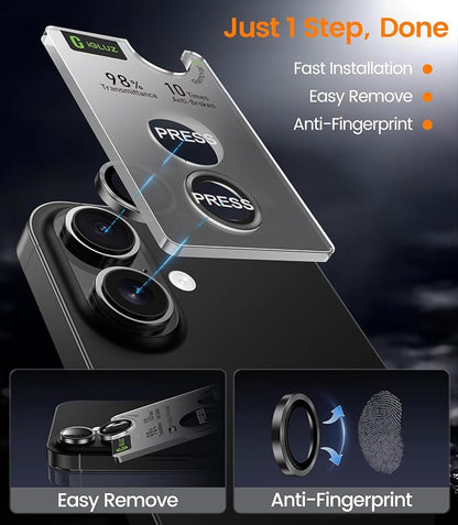 iGluz 2 Pack Anti-Reflection Camera Lens Protector for iPhone 17/16/16 Plus [98% Transmittance][1-Step Installation][Strong Adsorption] 9H Shatterproof Tempered Glass-Black