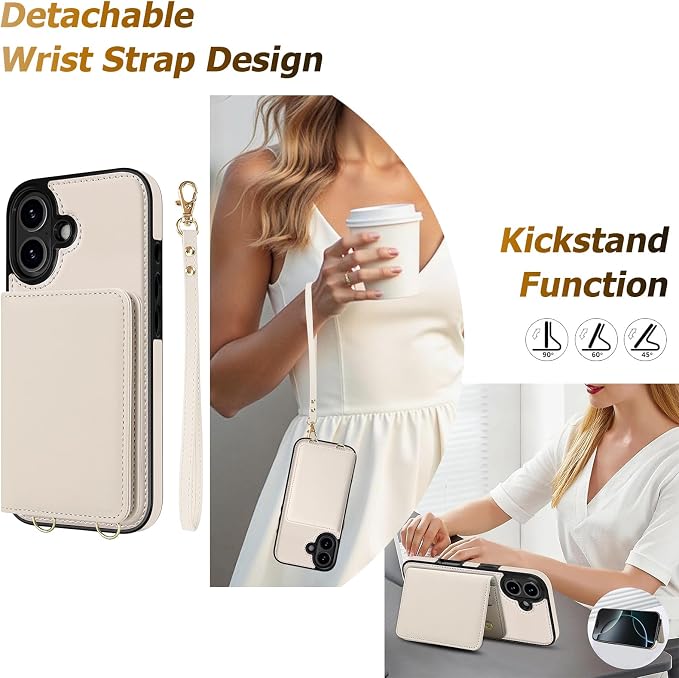 LOHASIC for iPhone 17 Wallet Case for Women, RFID Blocking iPhone 17 Case Wallet Crossbody, 4 Card Slots & 2 Cash Pockets Vegan Leather Case Card Holder for iPhone 17 (6.3 Inch, 2025), Ivory White