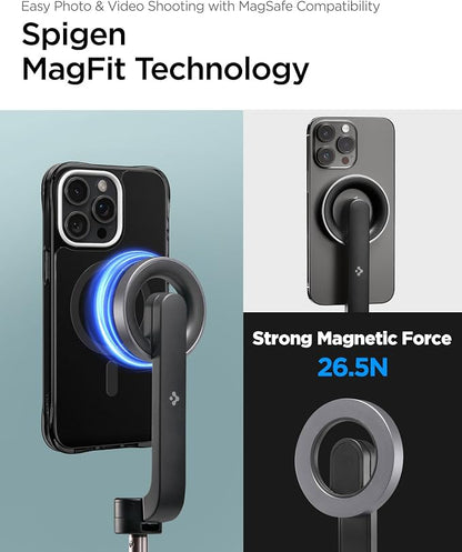 Spigen Selfie Stick Tripod Stand with Bluetooth Remote Control Shutter 24" Extendable Compatible with MagSafe iPhone 17/16/15/14/13/12 Pixelsnap Pixel 10 Series & More - Black (S570W)