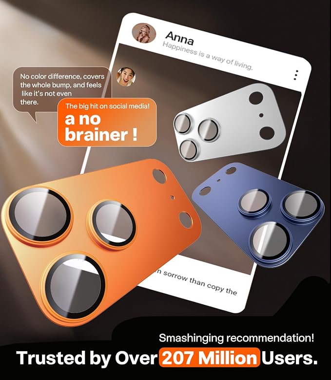 TORRAS for iPhone 17 Pro Max Camera Lens Protector, [Metal Frame] with Military Grade 9H+ Tempered Glass, Full Coverage, Anti-Scratch, 12 FT Shatterproof, Case Friendly, 1-Piece, Cosmic Orange, 1 Pack