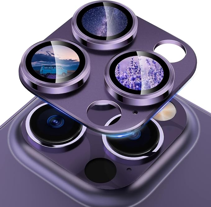 CloudValley for iPhone 14 Pro/iPhone 14 Pro Max Camera Lens Protector, 9H Tempered Glass Metal Alluminum [All in 1 Design], Case Friendly Anti-Scratch High Definition, Purple