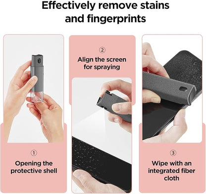YTT Screen Cleaner, All-in-One Spray & Wipe Cleaner, with Transparent Protective Shell for All Phones, Laptop and Tablet Screens (Gray)