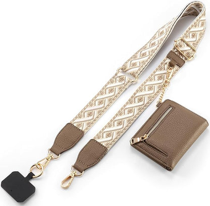 Diaclara Clip and Go Phone Strap with Zipper Pouch- Stylish Crossbody Adjustable Chain Lanyard with Leather Wallet for All Phones, Gray