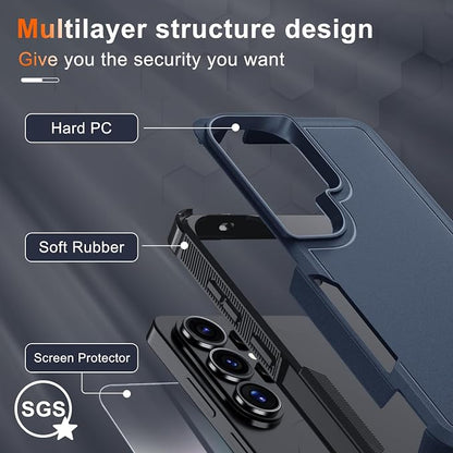 for Samsung Galaxy S26 Ultra Case with Screen Protector+Camera Lens Cover,Military Grade Heavy Duty Shockproof Phone Cover with Wrist Lanyard Strap for Samsung S26Ultra,Navy Blue