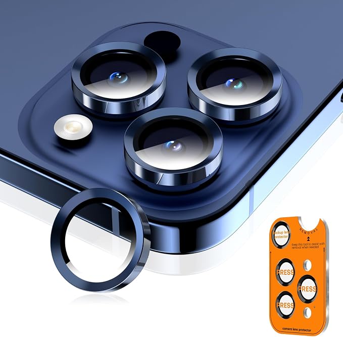 Camera Lens Protector for iPhone 17 Pro Max/17 Pro/16 Pro Max/16 Pro/15 Pro Max/15 Pro/14 Pro Max/14 Pro, Tempered Glass Metal Individual Camera Cover[Anti-drop] Case Friendly-Blue Titanium