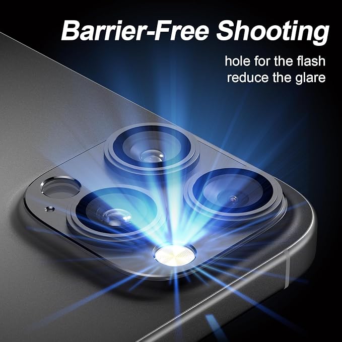 2 Pack Camera Lens Protector for iPhone 14/15/16 Pro & Pro Max Tempered Glass Camera Cover Lens Aluminum Alloy Metal, for iPhone 16 pro max Camera Lens Protector, Clear Photography, Black