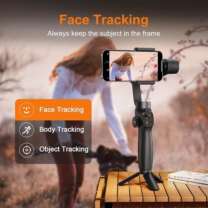 FUNSNAP Gimbal Stabilizer for iPhone, Phone Gimbal w/Focus Wheel Face Tracking for 16 15 Pro Max Android 3-Axis Phone Stabilizer for Video Recording Vlog
