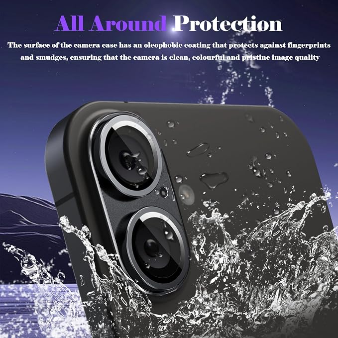 Camera Lens Protector for iPhone 16 / iPhone 16 Plus Camera Lens Protector [Strong Adsorption] [Not Easy to Break] Metal Tempered Glass Rear Camera Screen Cover - Black
