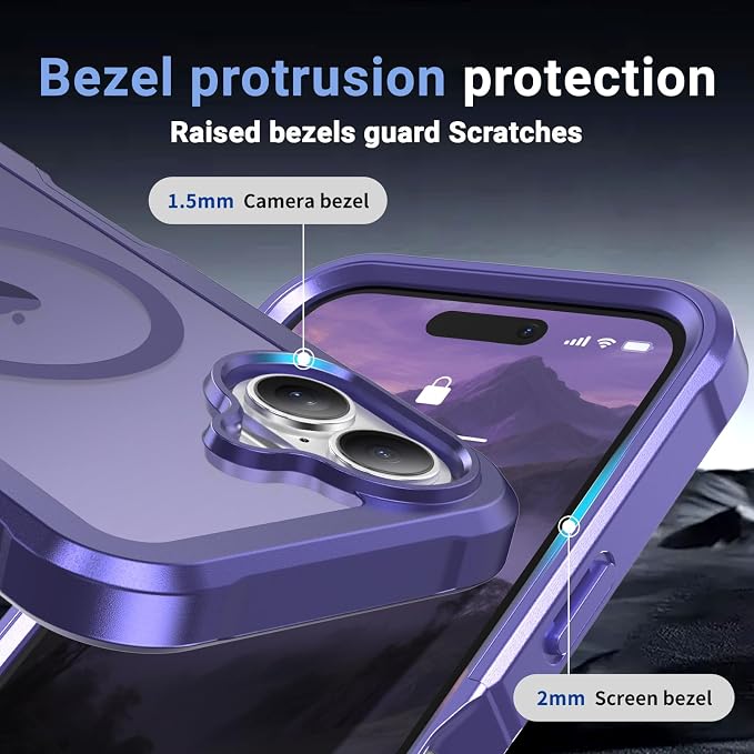 jaroco Magnetic for iPhone 16 Case, [Compatible with MagSafe][Military Grade Drop Protection][Heavy Duty Protection][Non-Slip][Shockproof] 2-Layer Durable Bumper Phone Case 6.1''-Dark Purple