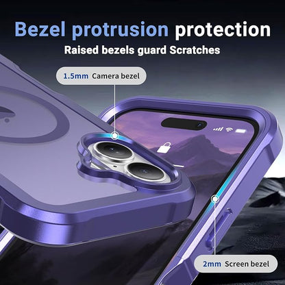 jaroco Magnetic for iPhone 16 Case, [Compatible with MagSafe][Military Grade Drop Protection][Heavy Duty Protection][Non-Slip][Shockproof] 2-Layer Durable Bumper Phone Case 6.1''-Dark Purple