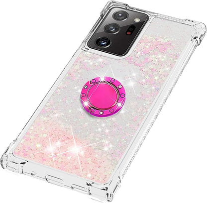 Transparent Liquid Case for Galaxy Note 20 Ultra with Ring Holder, Transparent Silicone Phone Case Glitter Floating Liquid Cover Bumper Case Anti Yellowing compatible with Samsung Galaxy Note 20 Ultra