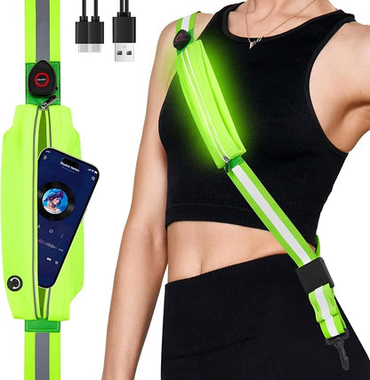 Fitense LED Reflective Belt Sash - 5 Lights Colors & 3 Light Modes High Visibility Night Safety Belt, Rechargeable Light Up Running Gear Adjustable Vest Straps for Runners Walkers Men Women
