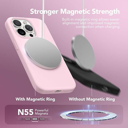 GONEZ for iPhone 14 Pro Max Case Silicone, Compatible with MagSafe, with Screen Protector + Camera Lens Protector, Liquid Silicone Shockproof Protective Phone 14 ProMax Case 6.7", Pastel Pink