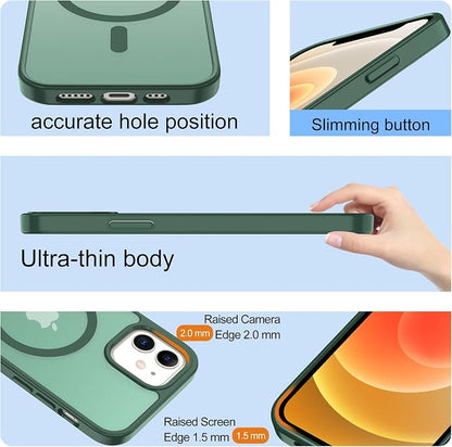 Pilaru for iPhone 12 mini Case & 13 mini Case [Compatible with Magsafe] Translucent Matte Magnetic Case,SlimThin Shockproof Military Grade Drop Protection Cover for 12 mini/13 mini-Dark Green