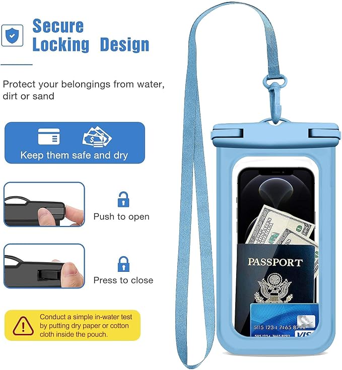 Janmitta Universal Waterproof Pouch[2 Pack],Underwater Dry Bag for iPhone 15/14/13/12,14/13/12 Pro Max,iPhone 12/13 Mini and Other Phones Up to 7.0",IPX8 Waterproof Case with Lanyard,Blue+Green