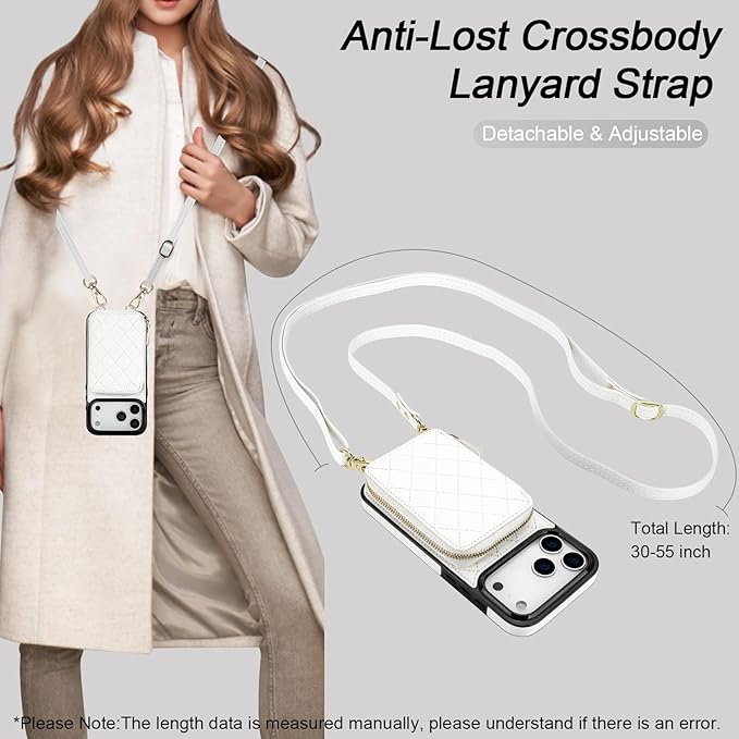 Bocasal Crossbody Wallet Case for iPhone 17 Pro Max, RFID Blocking PU Leather Zipper Handbag Purse Flip Cover, Kickstand Folio Case with Card Slots Holder Wrist Strap Lanyard 5G 6.9 Inch (White)
