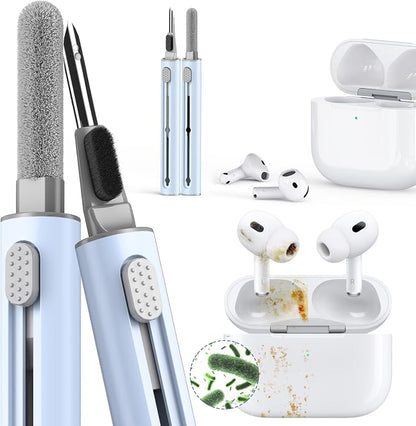 【1 Pack】 Cleaner Kit for AirPods Pro 1 2 3 Earbuds,Cleaning Kit Pen Shape with Soft Brush Flocking Sponge Tool for Bluetooth Earphones Headphones Charging Case,Phone,Camera and Computer(Blue)