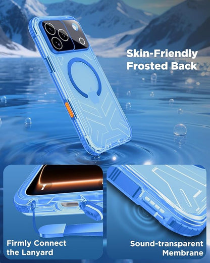 for iPhone 17 Pro Max Waterproof Case with Magsafe, Built-in [Camera & Screen Protector] [Lanyard], IP68 Water Proof Full Body Dustproof Heavy Duty Frosted Protective Phone Cover, 6.9" Blue