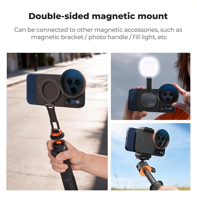 K&F CONCEPT Double-Sided Magnetic Lens Filter Mount Adapter with 58mm CPL Filter, Compatible with iPhone 17 Pro Max and 58mm Threaded Filters, CPL Filter Compatible with iPhone Camera Lens
