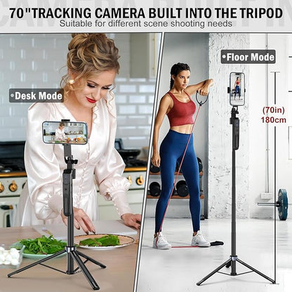 Auto Face Tracking Tripod 360 Rotation with Stand,Android and iPhone Tripod Holder with Remote and Gesture Control, No App,Built-in Tracking Camera Selfie Stick for Vlog Video Recording Tiktok