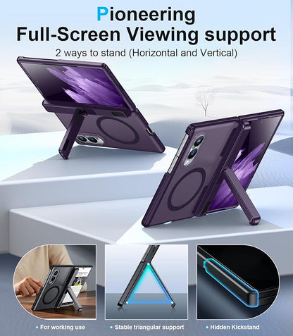 for Samsung Galaxy Z Fold 8 Case,[Compatible with MagSafe][Built-in HD Screen Protector & Kickstand][Hinge Protection]Translucent Matte Full-Body Shockproof Phone Case for Z Fold 8 Wide,Purple