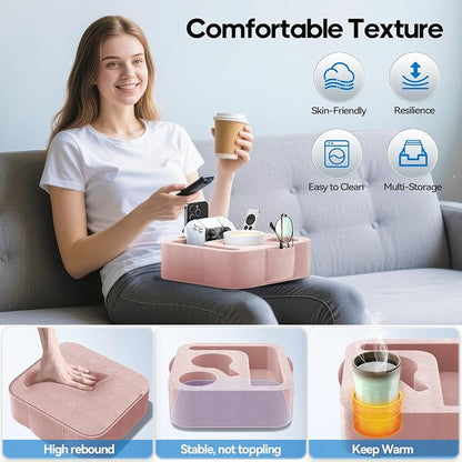 Couch Cup Holder Pillow, Sofa and Bed Caddy for iPad, Kindle, Switch, Game Controller, Remotes, Phones, Small-Sized Cup & Drink Holder for Couch, Bed, Desk, Car, Beach, Bathroom Cup Holder Pink