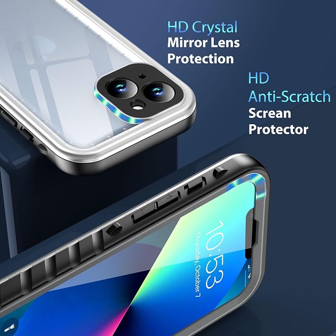 SPORTLINK Waterproof Case for iPhone 13, Shockproof Dustproof with Built-in Clear Screen Protector, Full Body Heavy Duty Sealed Protective Cover for iPhone 13 6.1 Inch Black/Frosted Clear