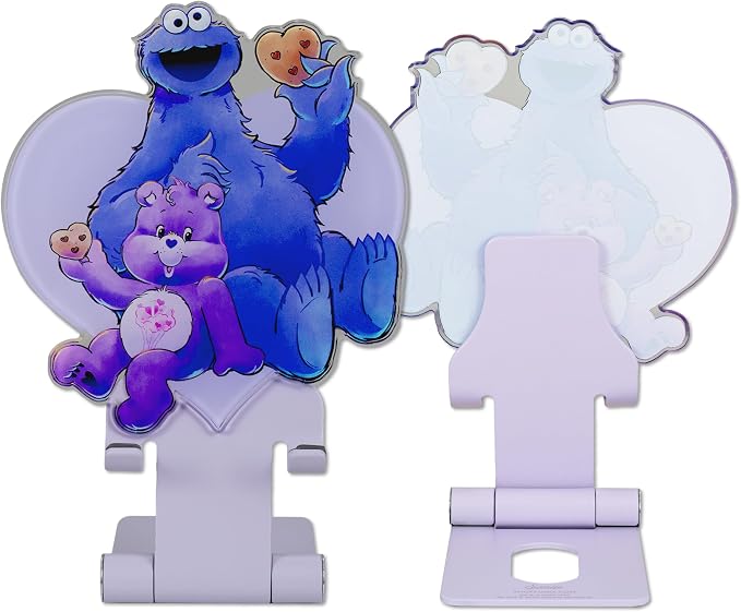 Sonix Character Phone Stand | Adjustable Cell Phone Holder, Desk Stand, Dock | Care Bears x Sesame Street Purple | Share Bear & Cookie Monster