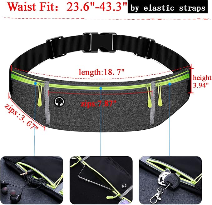 Waist pack sport running Belt Pack with adjustable Strap for running hiking travel outdoors sport (Grey, 3 Pockets)