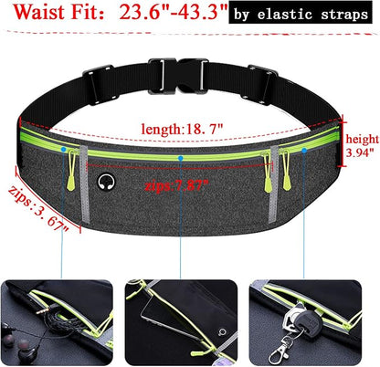 Waist pack sport running Belt Pack with adjustable Strap for running hiking travel outdoors sport (Grey, 3 Pockets)