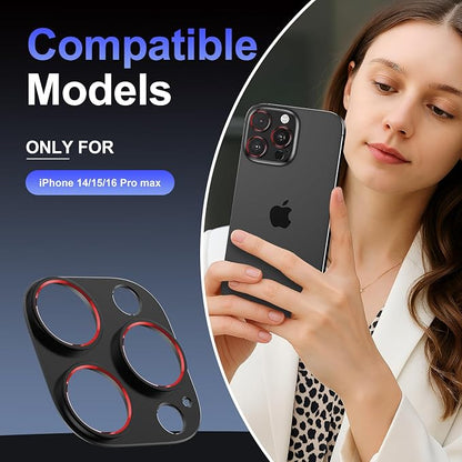 Ultra-Slim Aluminum Alloy Lens Cover for iPhone 14-16 pro - Metal Camera Bumper Frame Only -Scratch Resistant, Easy Installation, Black-red