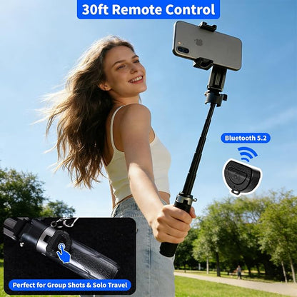 4-in-1 Magnetic Selfie Stick for iPhone/Android - Multifunctional 360° Rotation Extendable Tripod with Detachable Remote, Universal Phone Mount & Metal Ring (Magnetic or Clip Combo)