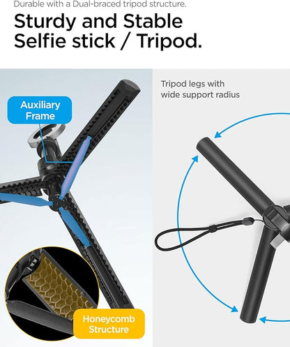 Spigen Selfie Stick Tripod Stand with Bluetooth Remote Control Shutter 47" Extendable Compatible with MagSafe iPhone 17/16/15/14/13/12 Pixelsnap Pixel 10 Series & More - Black (S580W)