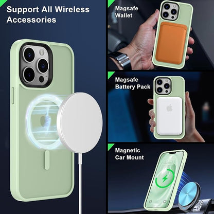 MOCCA Strong Magnetic for iPhone 13 Pro Max Case,[Compatible with Magsafe][Glass Screen Protector+Camera Lens Protector] Slim Thin Shockproof Cover Phone Case for iPhone 13 Pro Max 6.7", Light Green
