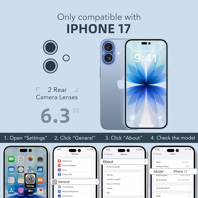 BERFY for iPhone 17 Case, Compatible with MagSafe, Built-in Glass Screen Protector, Camera Protection, Shockproof Full Body Phone case 6.3", Clear Blue