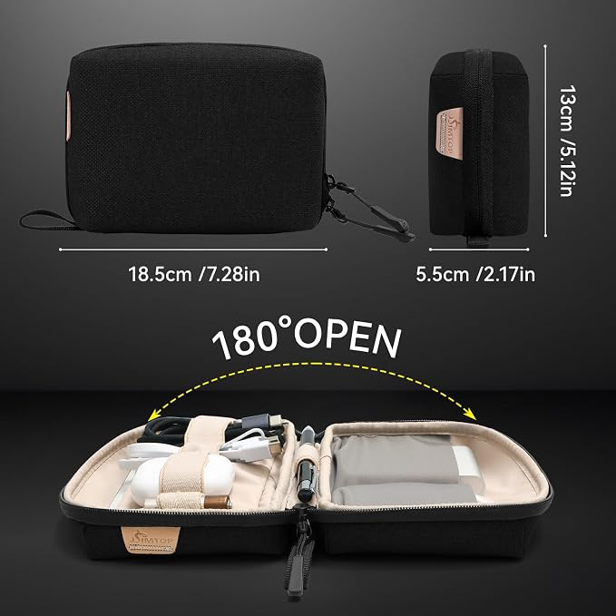 SIMTOP Small Tech Case Organizer for Cords Chargers Earbuds Travel Pouch | Small tech bag pouch for cables charger earbuds phone cords power bank soft padded case purse backpack office commute travel