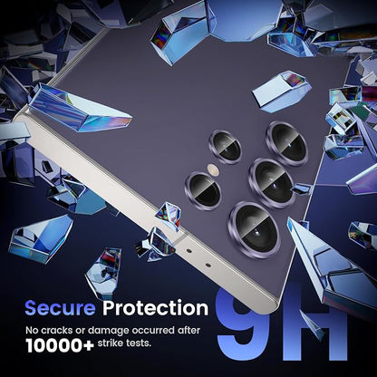 Tensea (3+2PCS for Samsung Galaxy S24 Ultra 5G Camera Lens Protector, 9H Tempered Glass Camera Cover Screen Protector Metal Individual Ring for S24 Ultra 5G 2024 [Installation Tray][Case Friendly]