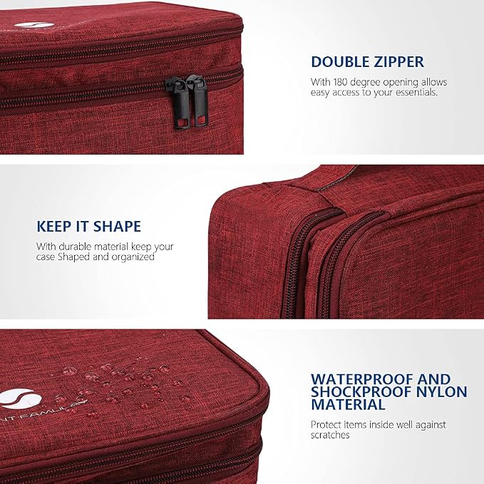 ORIENT FAMULAY Travel Electronics Organizer, Waterproof Cable Organizer Bag for Electronic Accessories Double Layer Large Shockproof Cable Storage Bag for Cord, Power Bank, Tablet(Up to iPad 11 inch) - Wine Red
