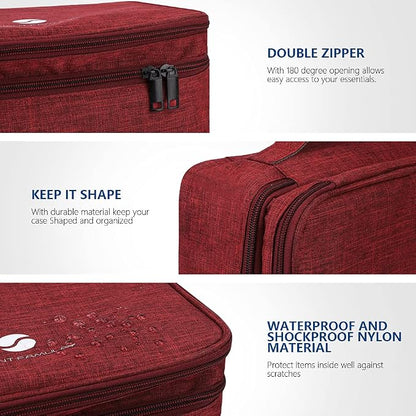 ORIENT FAMULAY Travel Electronics Organizer, Waterproof Cable Organizer Bag for Electronic Accessories Double Layer Large Shockproof Cable Storage Bag for Cord, Power Bank, Tablet(Up to iPad 11 inch) - Wine Red