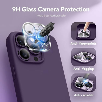 GONEZ for iPhone 14 Pro Max Case Silicone, Compatible with MagSafe, with Screen Protector + Camera Lens Protector, Liquid Silicone Shockproof Protective Phone 14 ProMax Case 6.7", Deep Purple