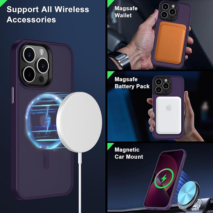 MOCCA Strong Magnetic for iPhone 13 Pro Max Case,[Compatible with Magsafe][Glass Screen Protector+Camera Lens Protector] Slim Thin Shockproof Cover Phone Case for iPhone 13 Pro Max 6.7", Deep Purple