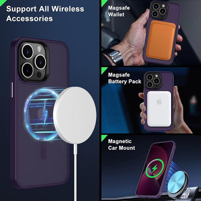 MOCCA Strong Magnetic for iPhone 14 Pro Max Case [Compatible with Magsafe] [10FT Military Grade Protective] Translucent Matte Slim Shockproof Case for iPhone 14 Pro Max 6.7" Deep Purple