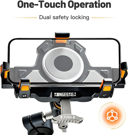 Aluminum Motorcycle Cell Phone Mount with Vibration Dampener, M1 Anti-Theft MTB Phone Mount for Motorcycle ATV Bike UTV Scooter, ATV Phone Holder Fit 6.1"-7.2" Phone, High-Speed Secure Lock