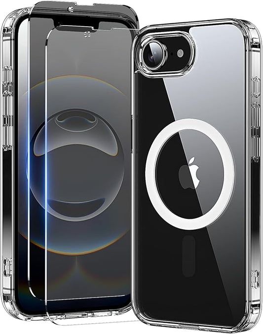 3 in 1 for iPhone 16E Case Clear/iPhone 17E Case, Not Yellowing, Screen Protector*2, Military-Grade Protection for iPhone 16e & 17e Case 6.1 inch Clear