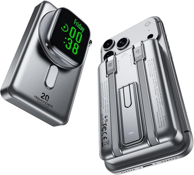 Magsafe Charger 10000mAh PD 20W Power Bank for iPhone & Apple Watch | Magnetic power bank, built-in 2 charging cables, PD 20W fast charge, compatible with iPhone 12-17 & Apple Watch Series
